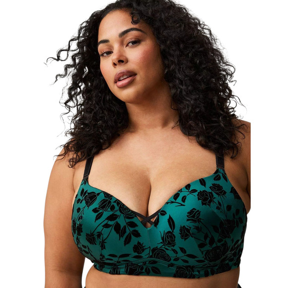Torrid New Dream Wire-Free Push Up Back Smoothing Bra in Big Roses size 42DDD - Picture 1 of 3